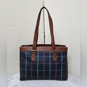 Burberry Vintage Navy Check Shoulder Tote Bag AUTHENTIC